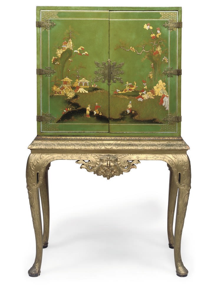 A JAPANNED CABINET ON STAND