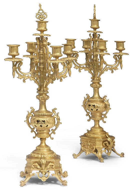 A PAIR OF FRENCH GILT-BRASS CANDELABRA