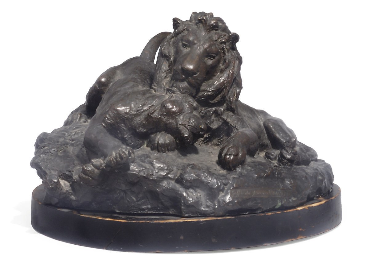 AN ITALIAN BRONZE MODEL OF A LION AND LIONESS