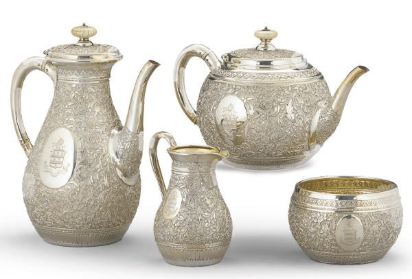 A VICTORIAN SILVER FOUR-PIECE TEA & COFFEE SET