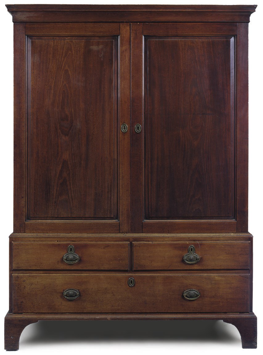 A GEORGE III MAHOGANY LINEN PRESS