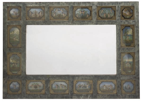 A PAINTED AND PARCEL GILT MIRROR