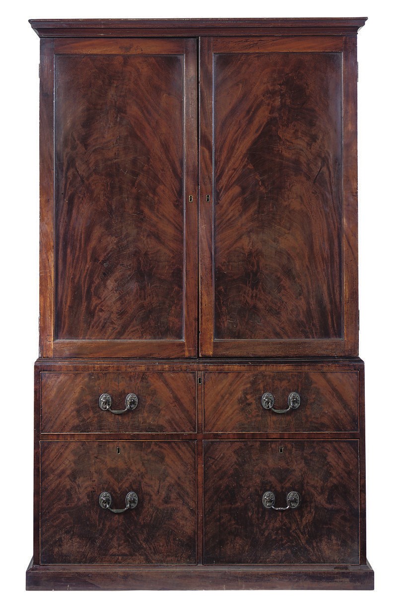A GEORGE III MAHOGANY LINEN PRESS