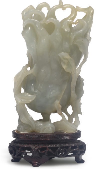 A Chinese celadon jade vase in finger citron form