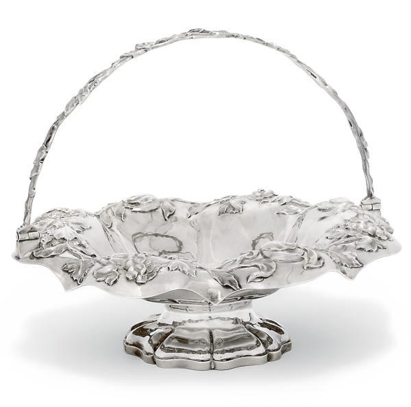 A WILLIAM IV SILVER SWING-HANDLED CAKE BASKET