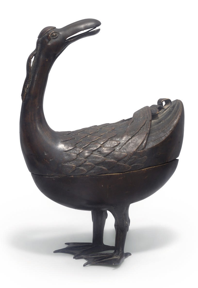 A Chinese bronze censer modelled as a duck