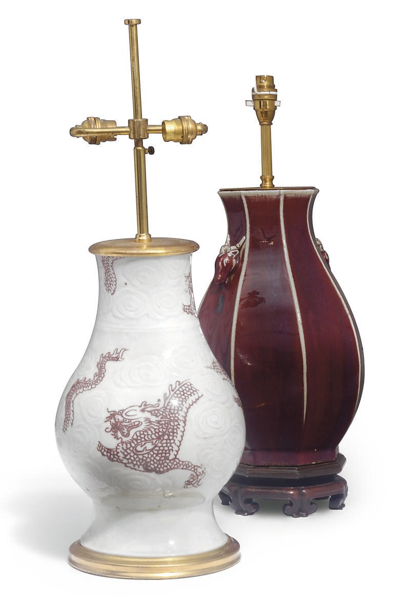 TWO CHINESE PORCELAIN VASES, CONVERTED TO TABLE LAMPS