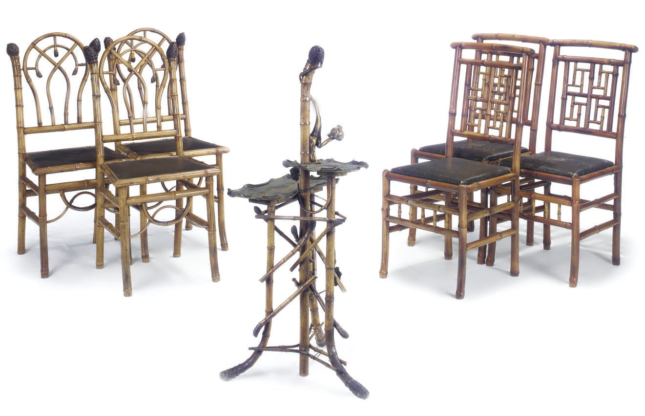 A SET OF THREE BAMBOO SIDE CHAIRS