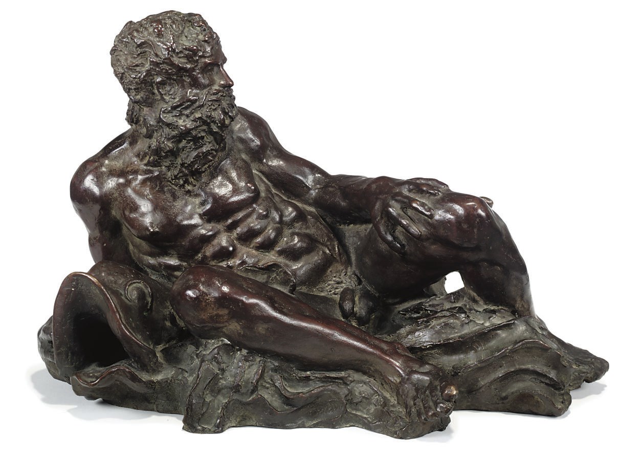 AN ITALIAN BRONZE FOUNTAIN FIGURE OF POSEIDON