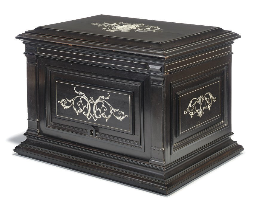 A NAPOLEON III EBONY AND IVORY LETTER CASKET