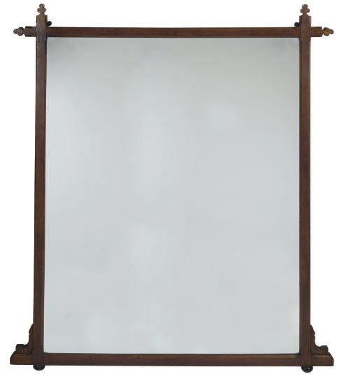 A VICTORIAN WALNUT GOTHIC OVERMANTEL MIRROR
