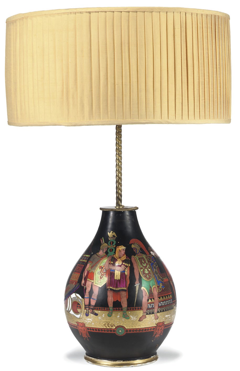 A HILL POTTERY ETRUSCAN-WARE VASE CONVERTED TO A LAMP