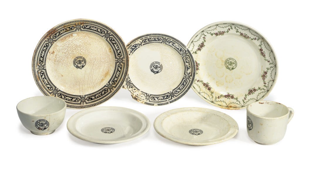 A collection of china recovered from the wreck of the R.M.S. Empress of Ireland