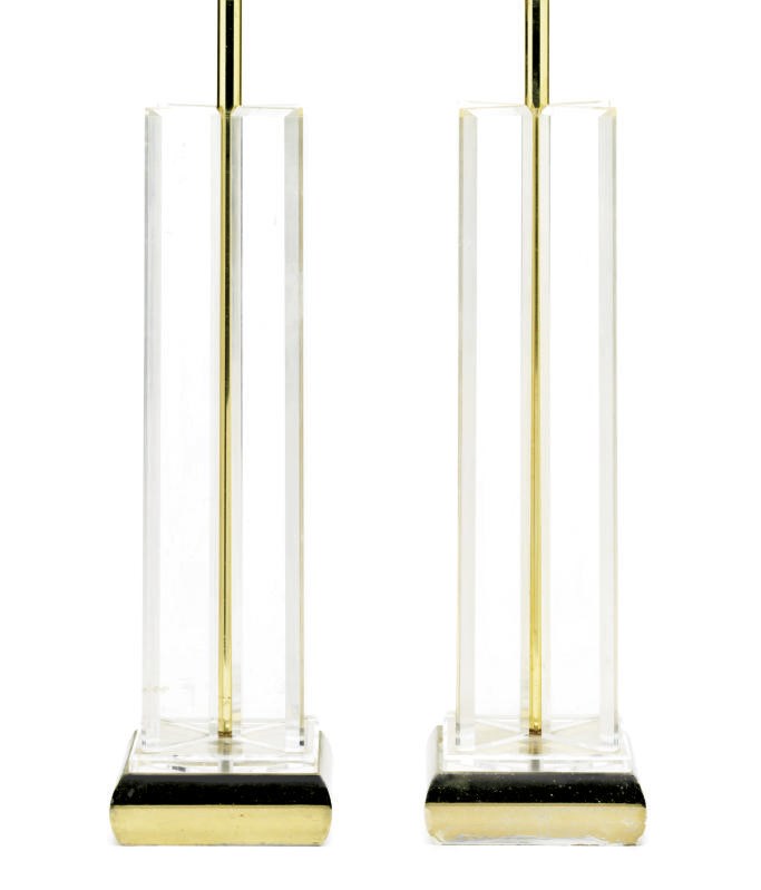 A pair of tall lucite table lamps from the S.S. Monterey