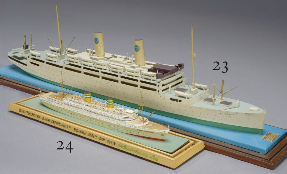 A small travel agent's waterline display model of the S.S. Nieuw Amsterdam