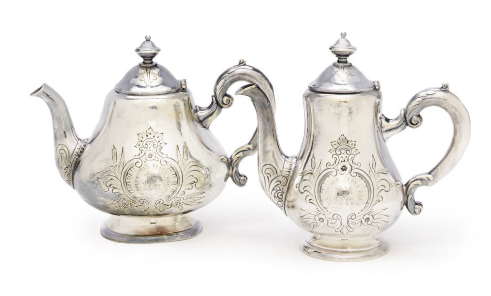 A coffee pot and a tea pot in silver for the Nord Deutscher Lloyd