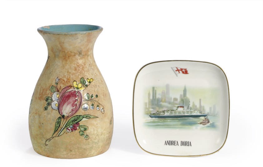 A flower vase and an ashtray from the S.S. Andrea Doria