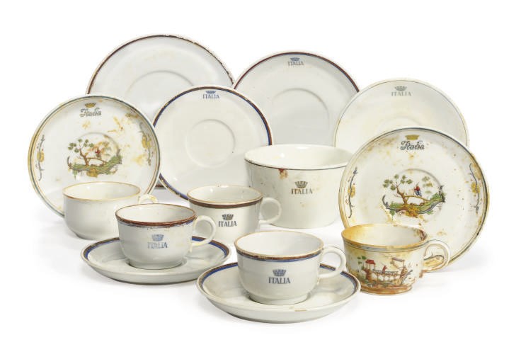A collection of cups and saucers recovered from the wreck of the S.S Andrea Doria