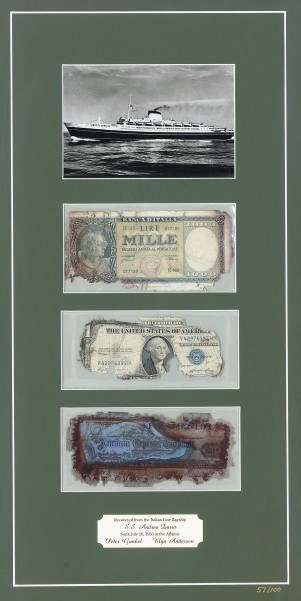 Three currency notes recovered from the wreck of the S.S. Andrea Doria