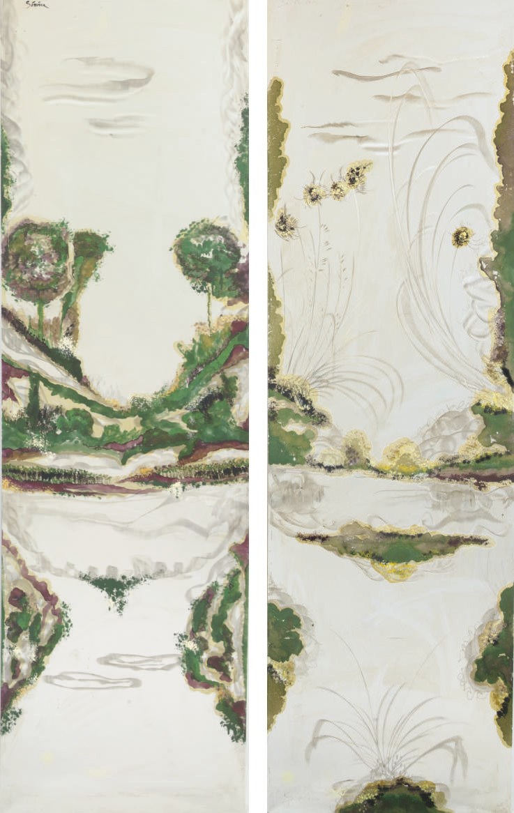 Metal Panels 2 and 3 with Painted and Etched Surfaces from the Dining Room of the S.S. Eugenio C