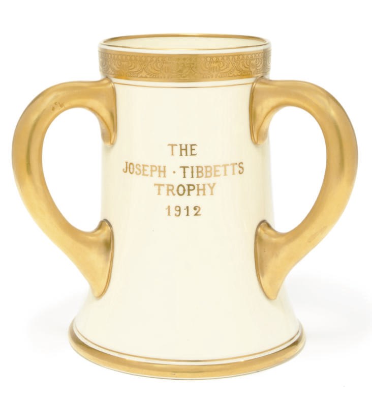 A three handled porcelain trophy for the R.M.S. Mauretania