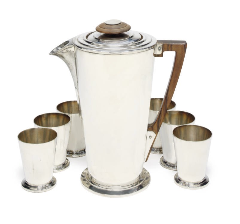 An Art Deco chrome-plated seven-piece refreshment service