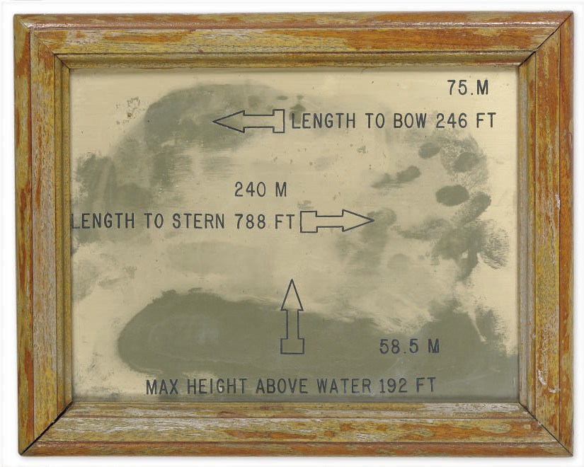 'Length to Bow' sign from the bridge wing S.S. Norway