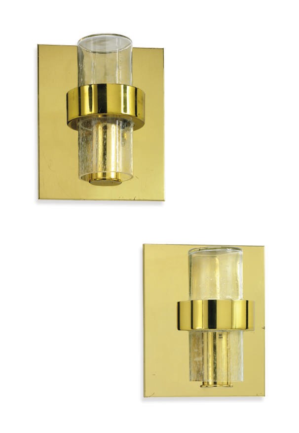 A pair of brass and glass sconces used in a suite onboard the S.S. Norway