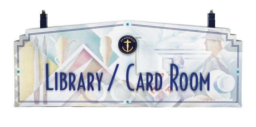 A sign for the Library/Card Room on board the Norway