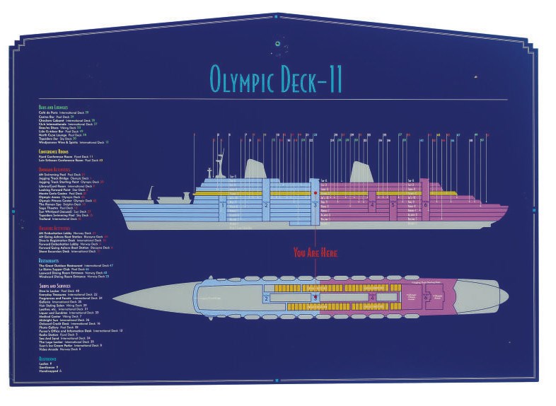A Large acrylic sign for the "Olympic Deck" on board the S.S. Norway