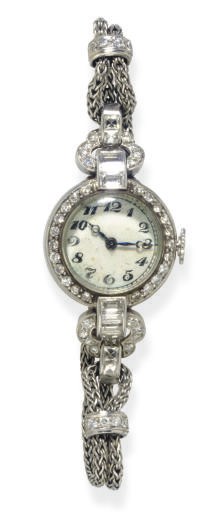 AN ART DECO DIAMOND AND PLATINUM BRACELET WATCH