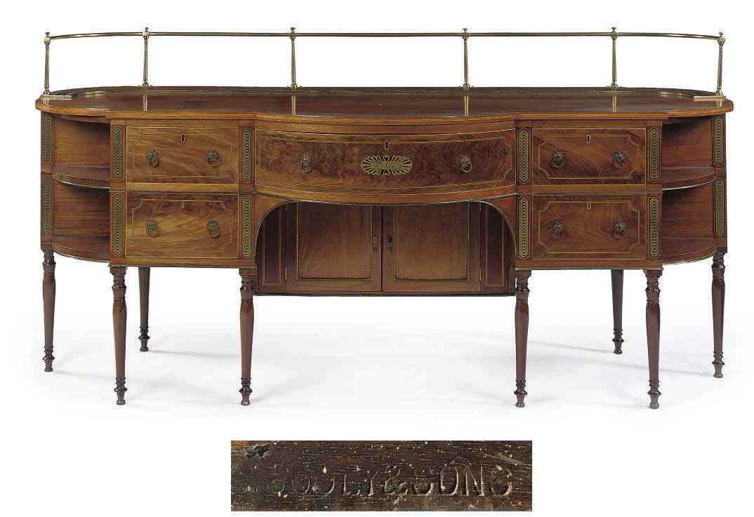 AN EARLY VICTORIAN MAHOGANY AND BRASS-INLAID SIDEBOARD