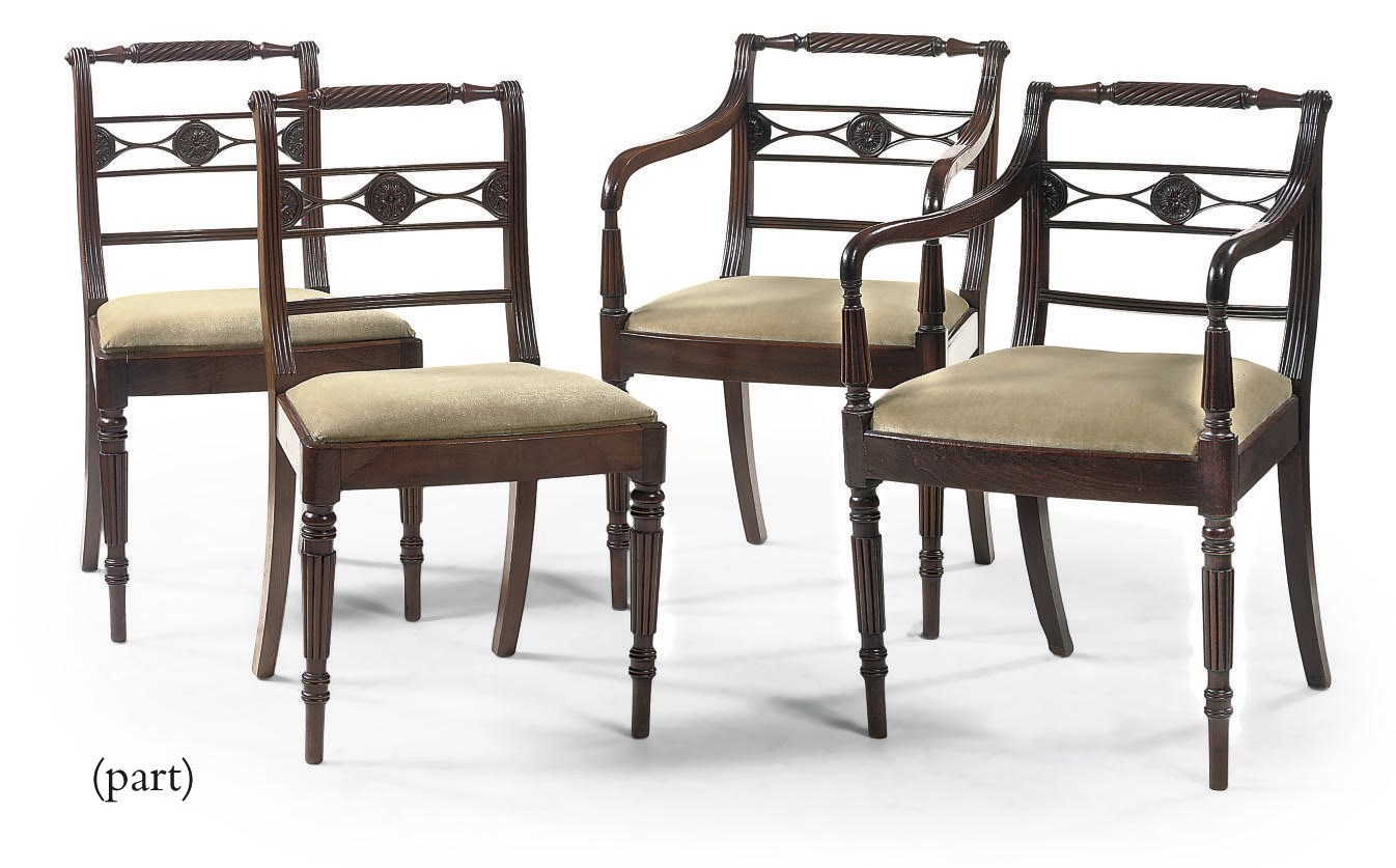 A SET OF SIX ENGLISH DINING CHAIRS