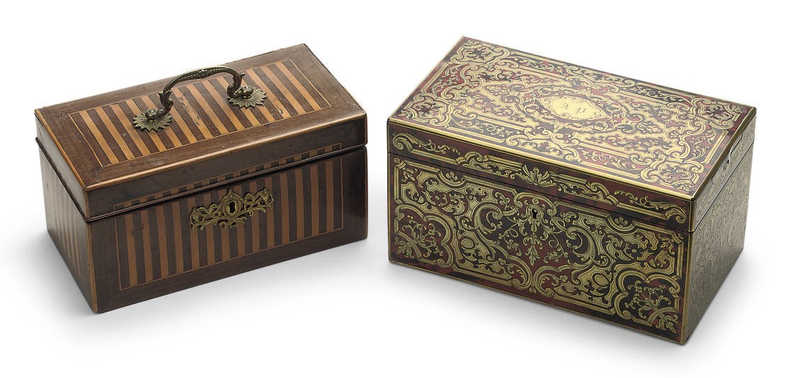 A NAPOLEON III TORTOISESHELL AND BOULLE MARQUETRY TEACADDY