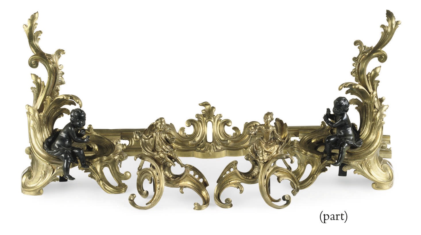 A PAIR OF NORTH EUROPEAN ORMOLU AND BRONZE CHENETS AND A FENDER