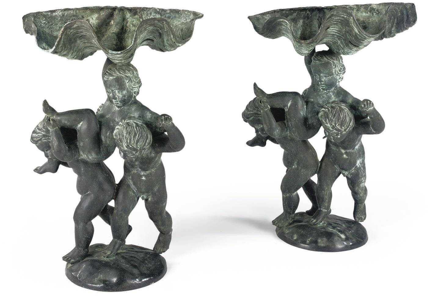 A PAIR OF BRONZE GARDEN SCULPTURES