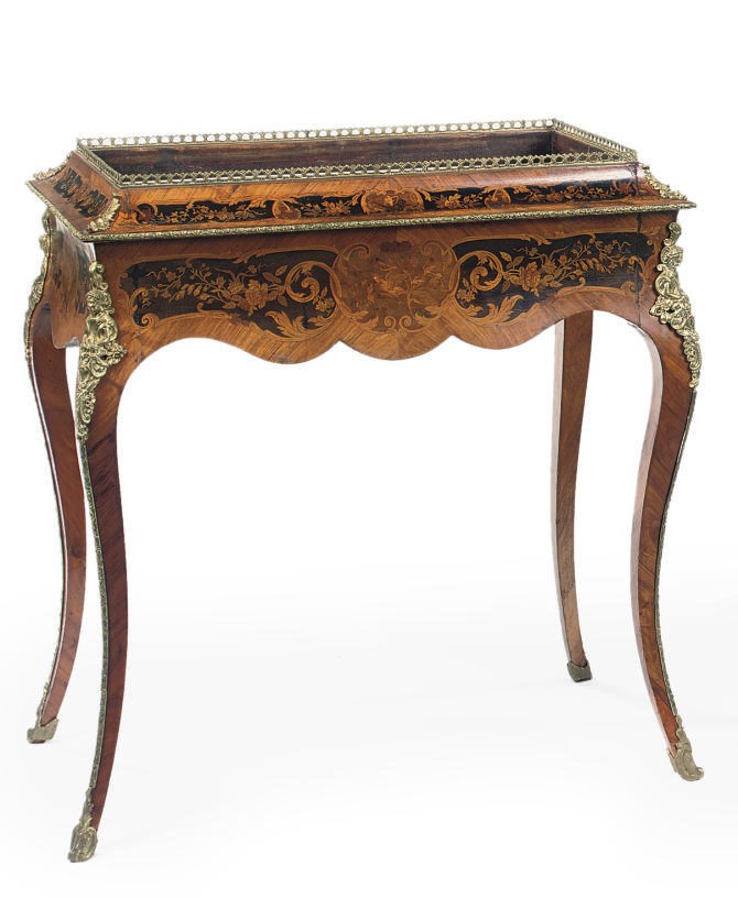 A NORTH EUROPEAN ORMOLU-MOUNTED BURR-WALNUT AND BURR-ASH JARDINIERE