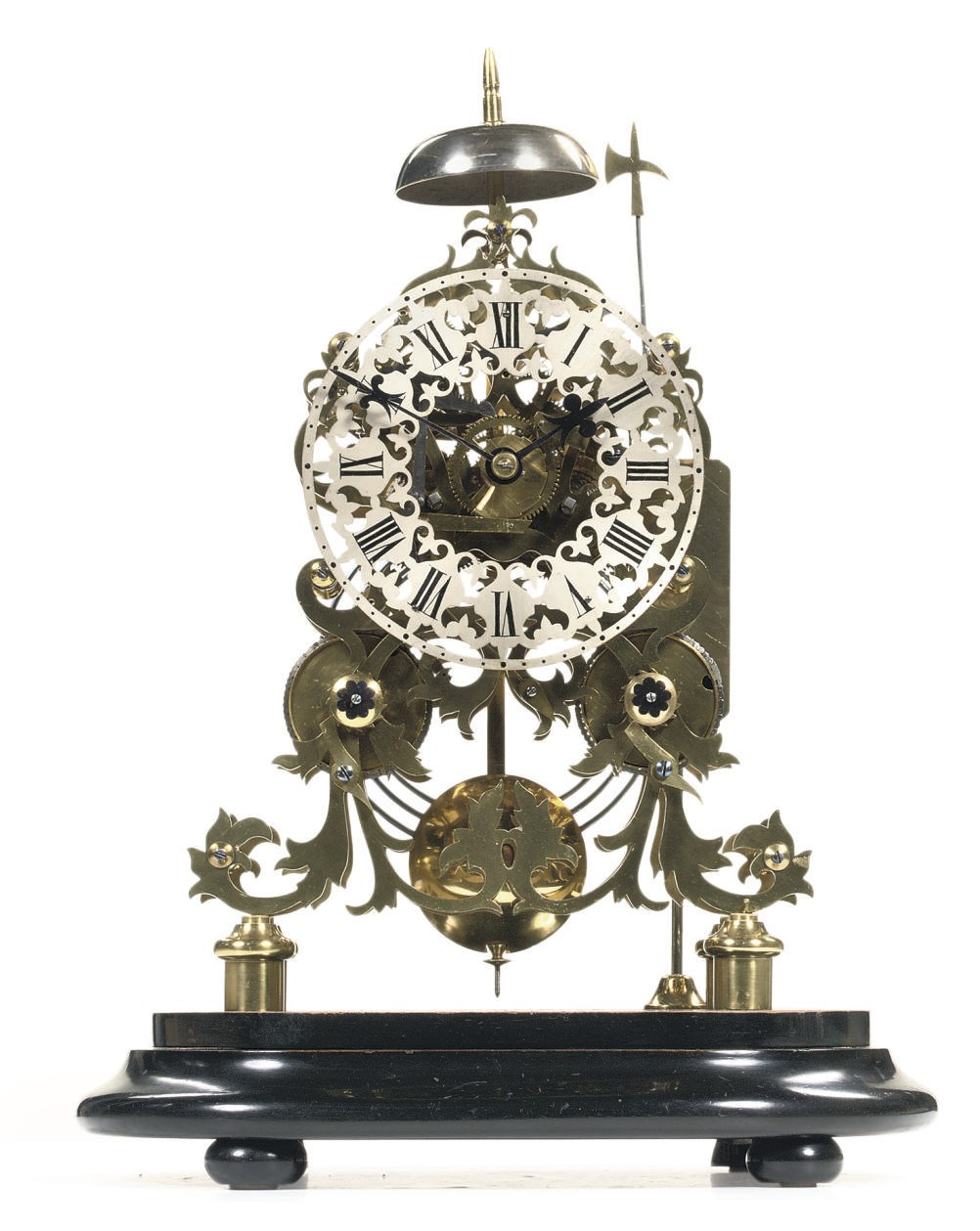 A VICTORIAN GILT-BRASS STRIKING SKELETON CLOCK