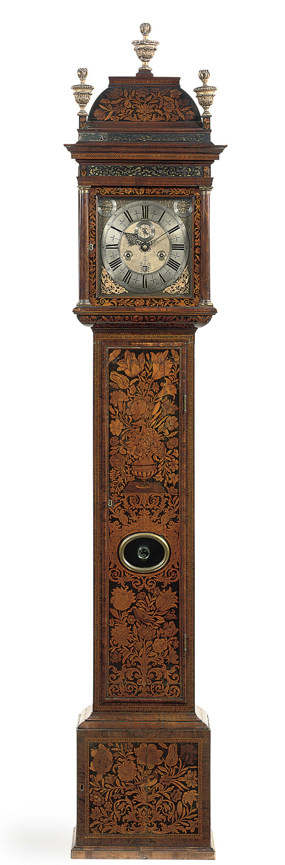 A WILLIAM III WALNUT, FIGURED-WALNUT AND FRUITWOOD MARQUETRY MONTH-GOING LONGCASE CLOCK WITH PULL QUARTER REPEAT AND 1¼ SECONDS PENDULUM