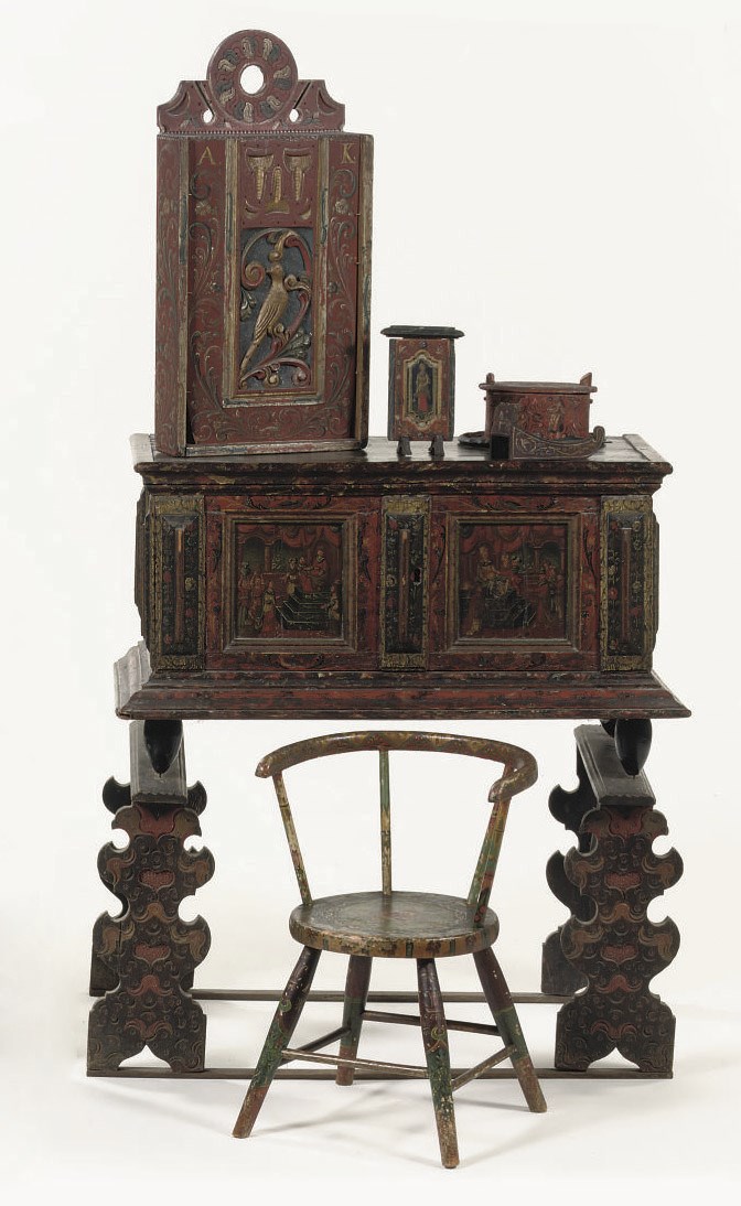 A LOT OF FIVE DUTCH POLYCHROME DECORATED OBJECTS