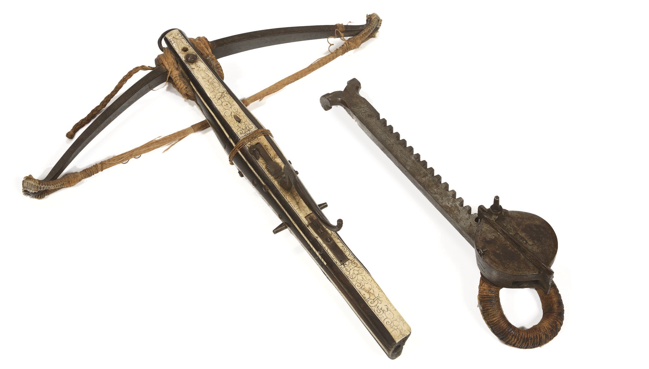 A German sporting crossbow and cranequin