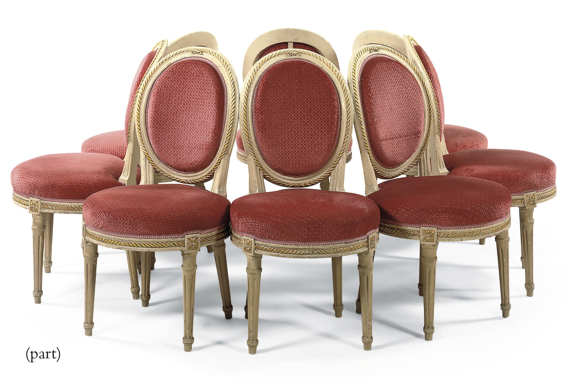A SUITE OF TWELVE DUTCH WHITE-PAINTED AND PARCEL-GILT ELM DINING CHAIRS