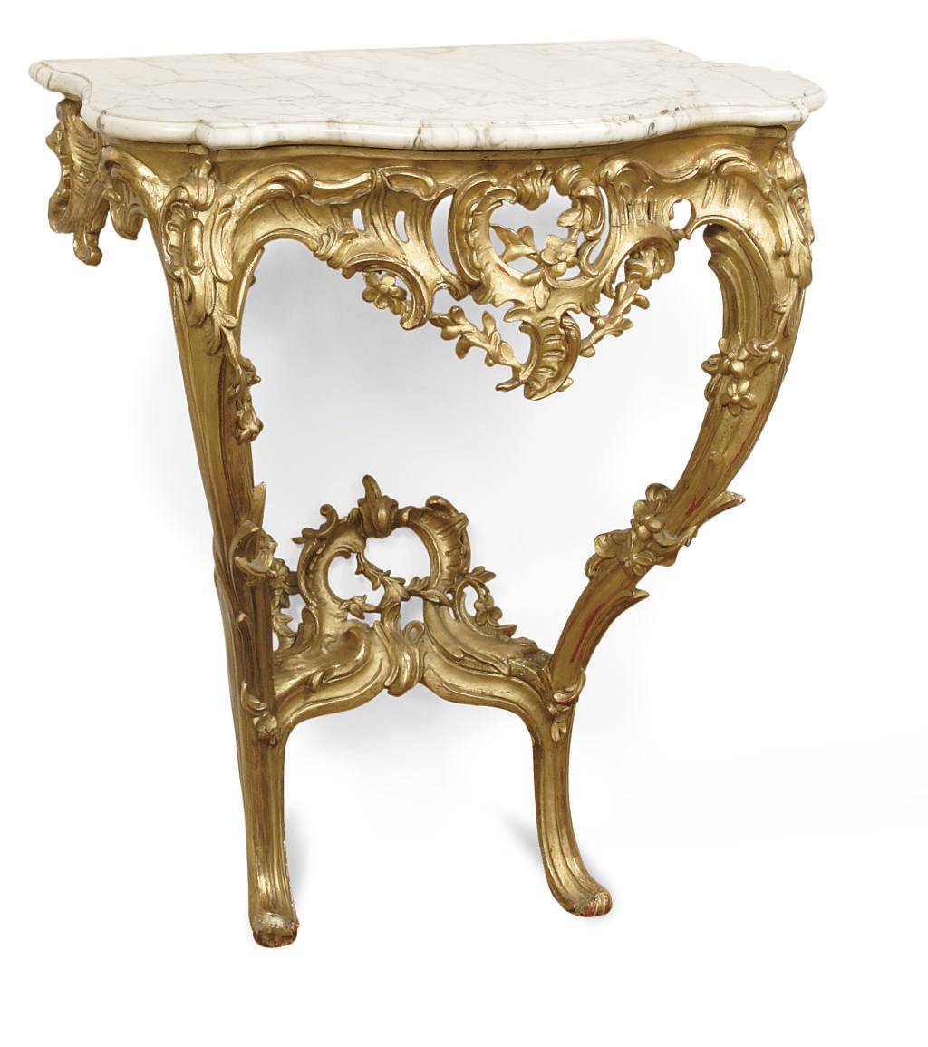 A DUTCH GILTWOOD CONSOLE TABLE