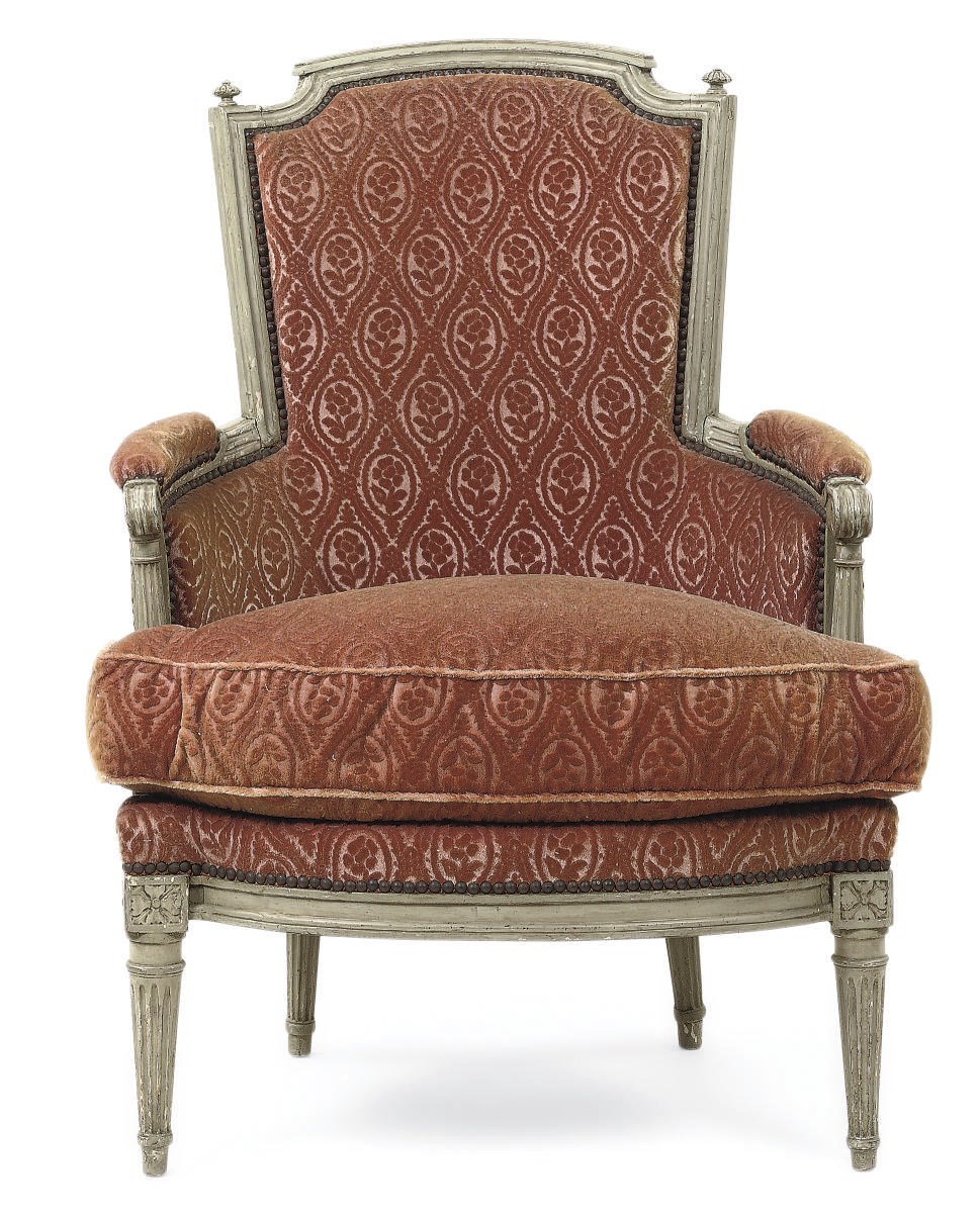 A LOUIS XVI GREY PAINTED BERGERE EN CABRIOLET