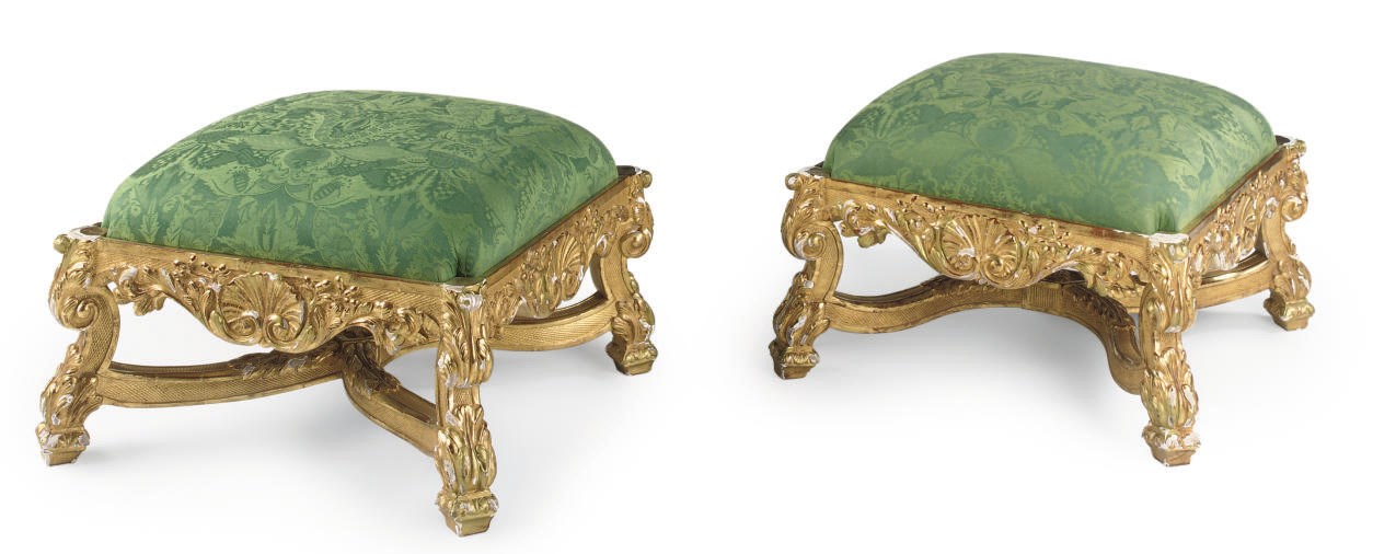 A PAIR OF GILTWOOD STOOLS