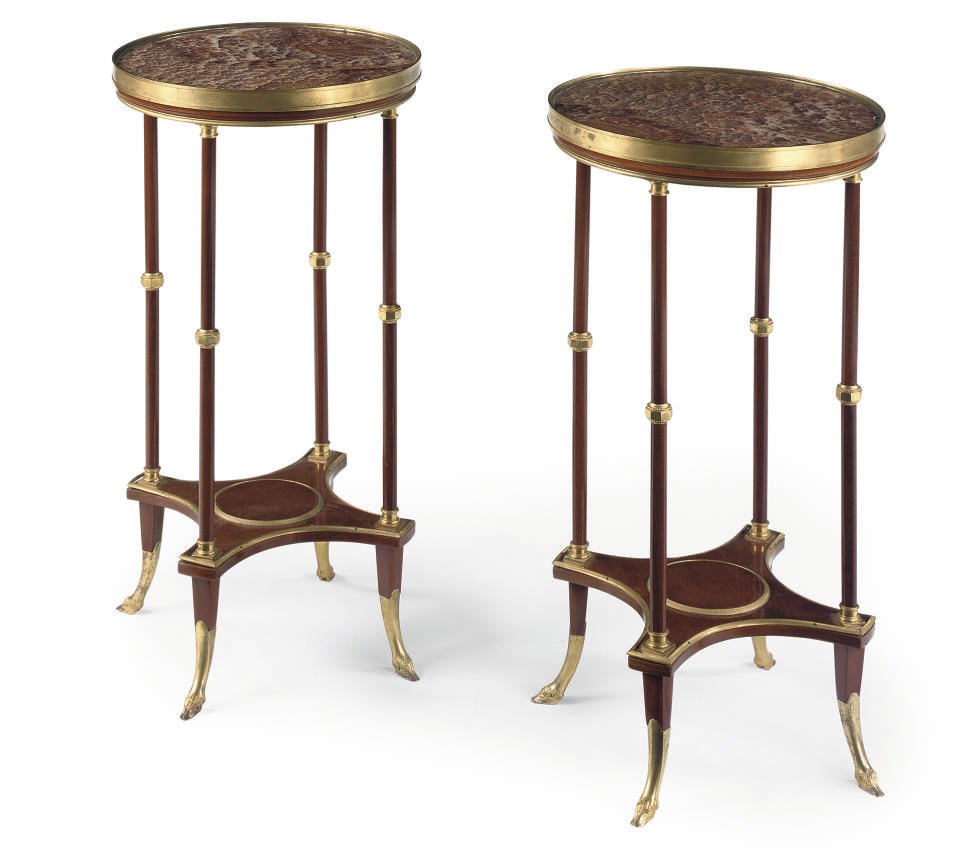 A PAIR OF FRENCH ORMOLU-MOUNTED AND MAHOGANY GUERIDONS