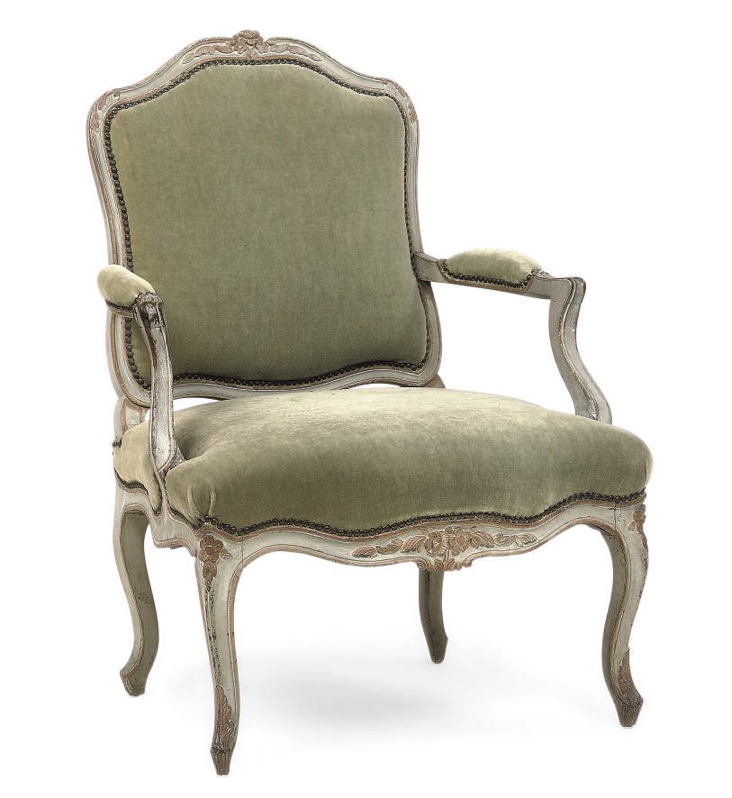A LOUIS XV GREY PAINTED FAUTEUIL A LA REINE