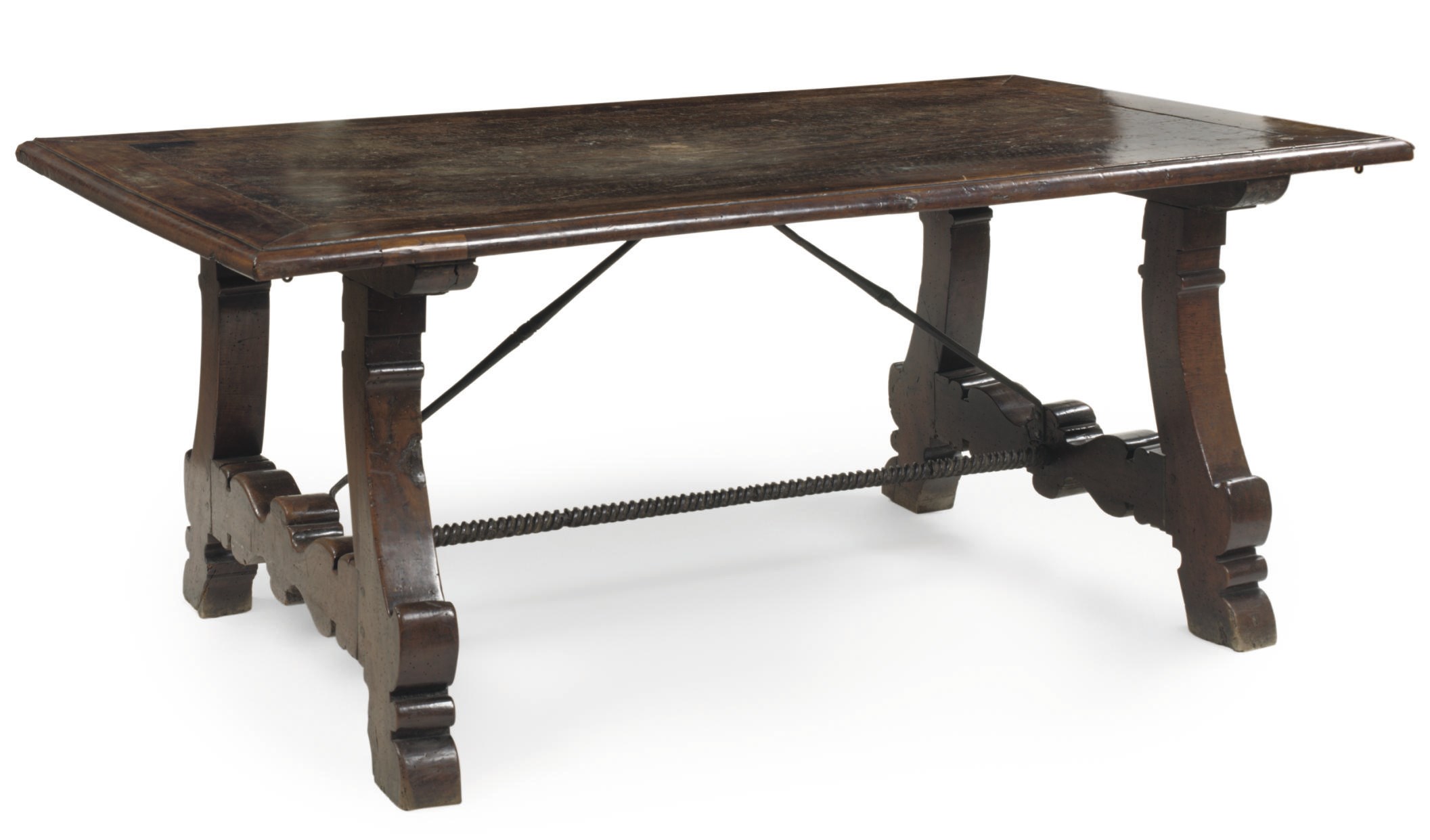 A SPANISH WALNUT AND WROUGHT-IRON CENTRE TABLE