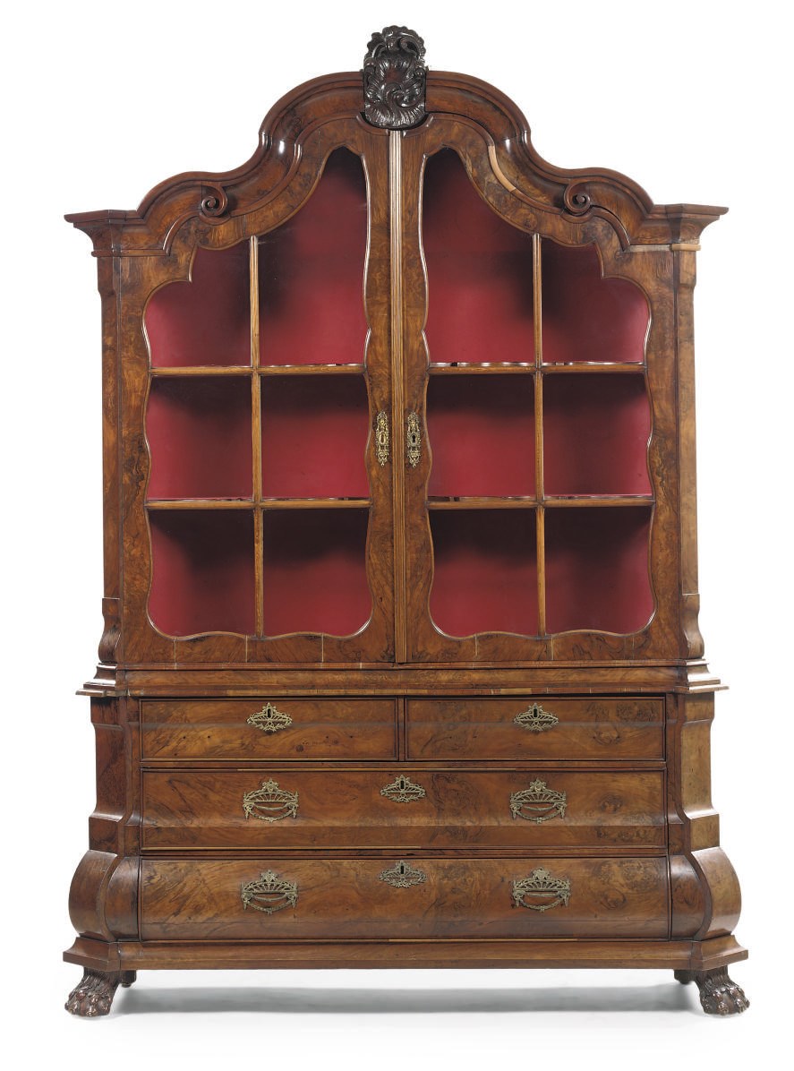 A DUTCH FIGURED-WALNUT DISPLAY CABINET