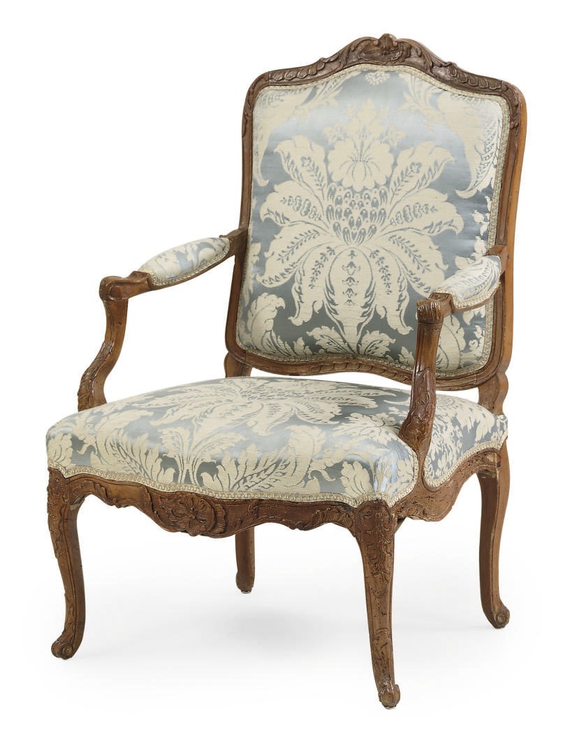 A LOUIS XV WALNUT AND BEECHWOOD FAUTEUIL A LA REINE